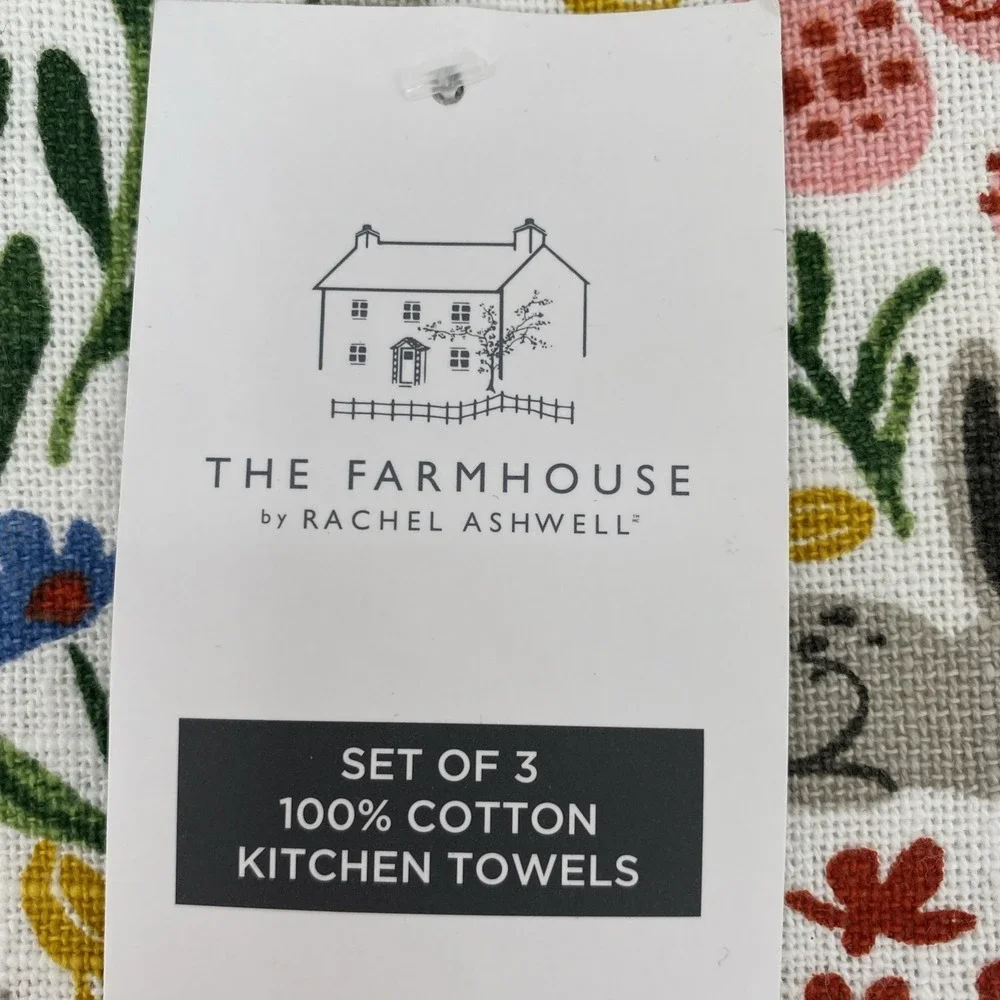 Rachel Ashwell Kitchen Towels (Set of 3) Spring Summer Easter Bunnies Flowers